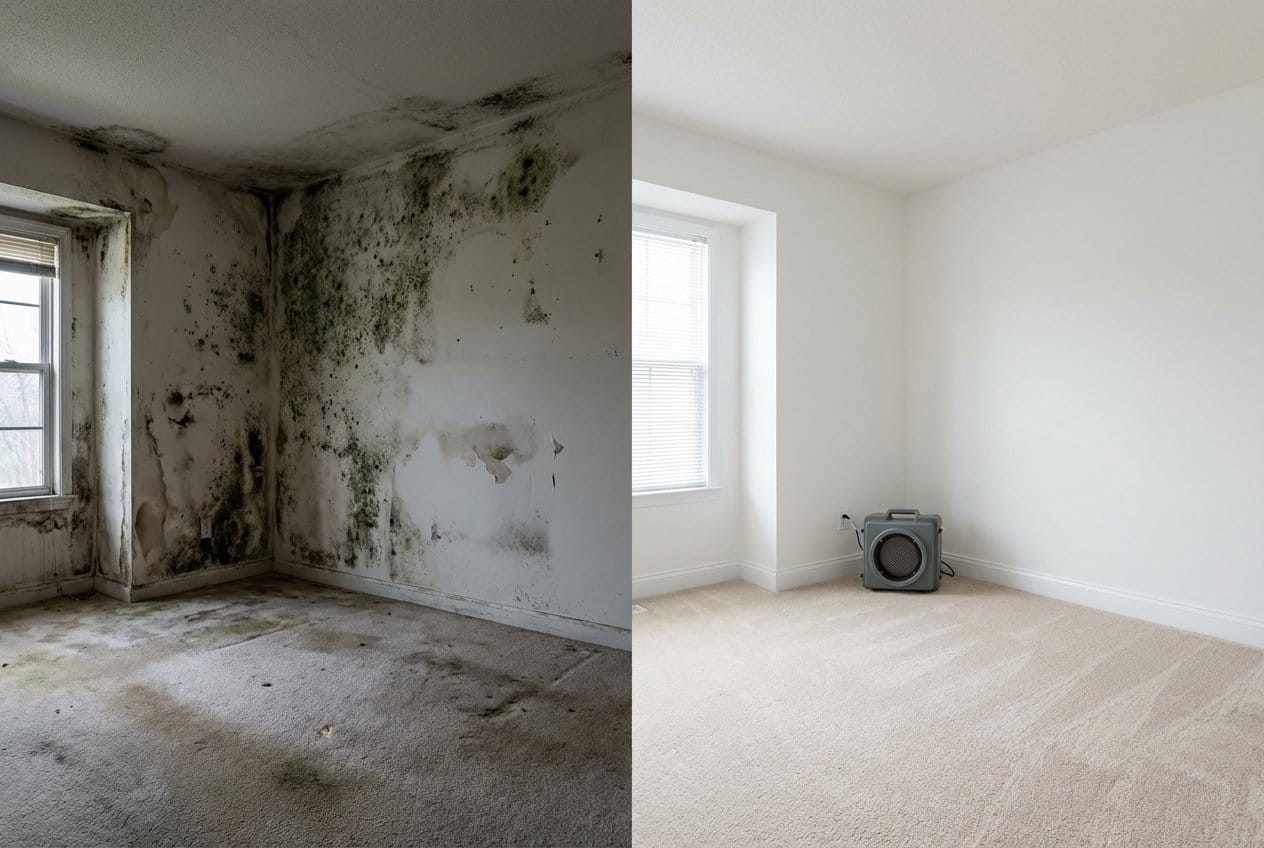 Before and after mold testing & lab reporting in Bergenfield two-story residence bedroom