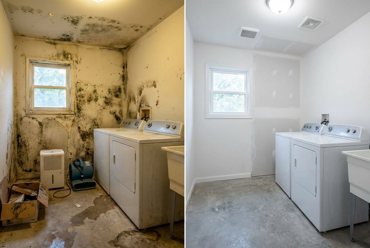 Black Mold Removal restoration — laundry room of contemporary home in Bergenfield, NJ