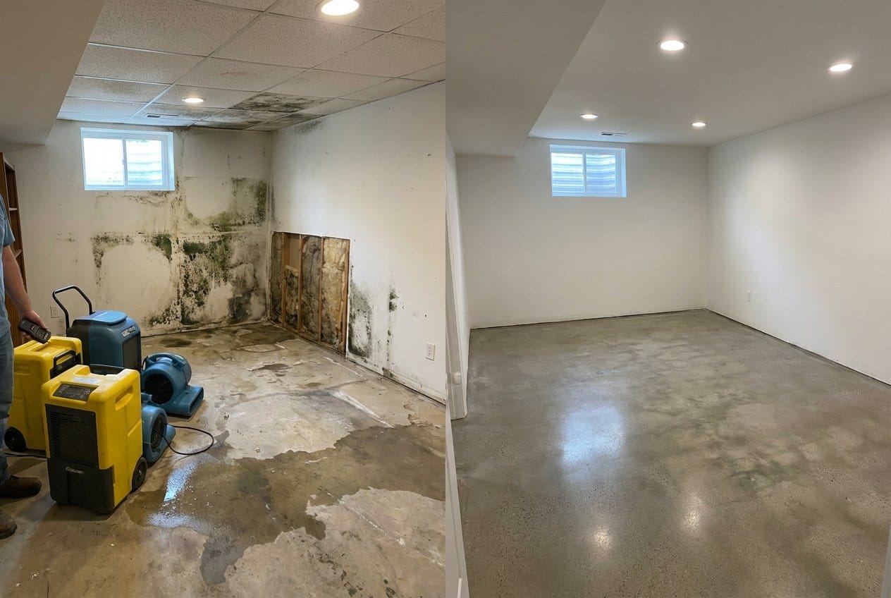 Attic & Crawl Space Mold Removal before and after in finished basement, Bergenfield NJ
