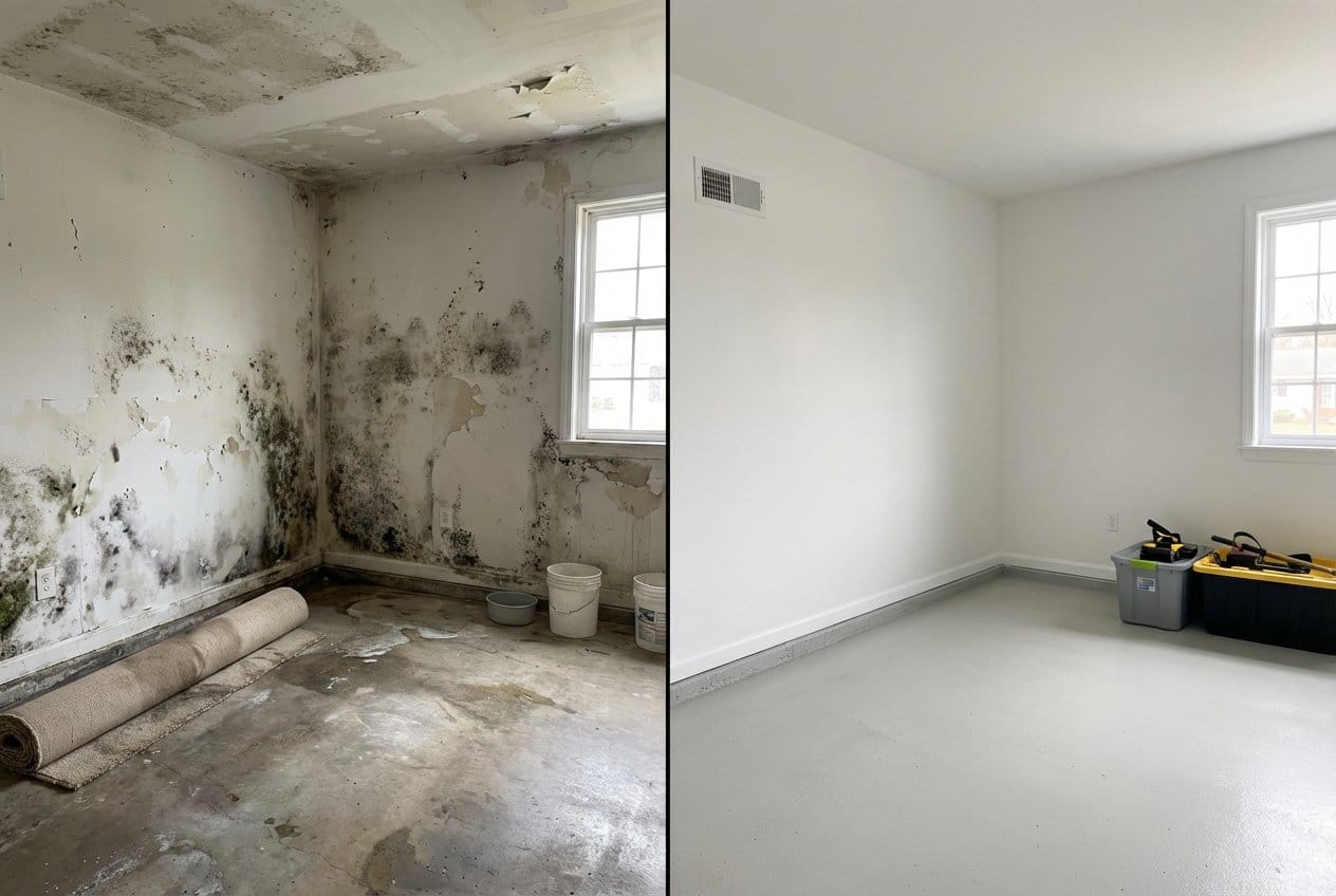 Post-Remediation Cleaning & Clearance before and after in garage, Bergenfield NJ