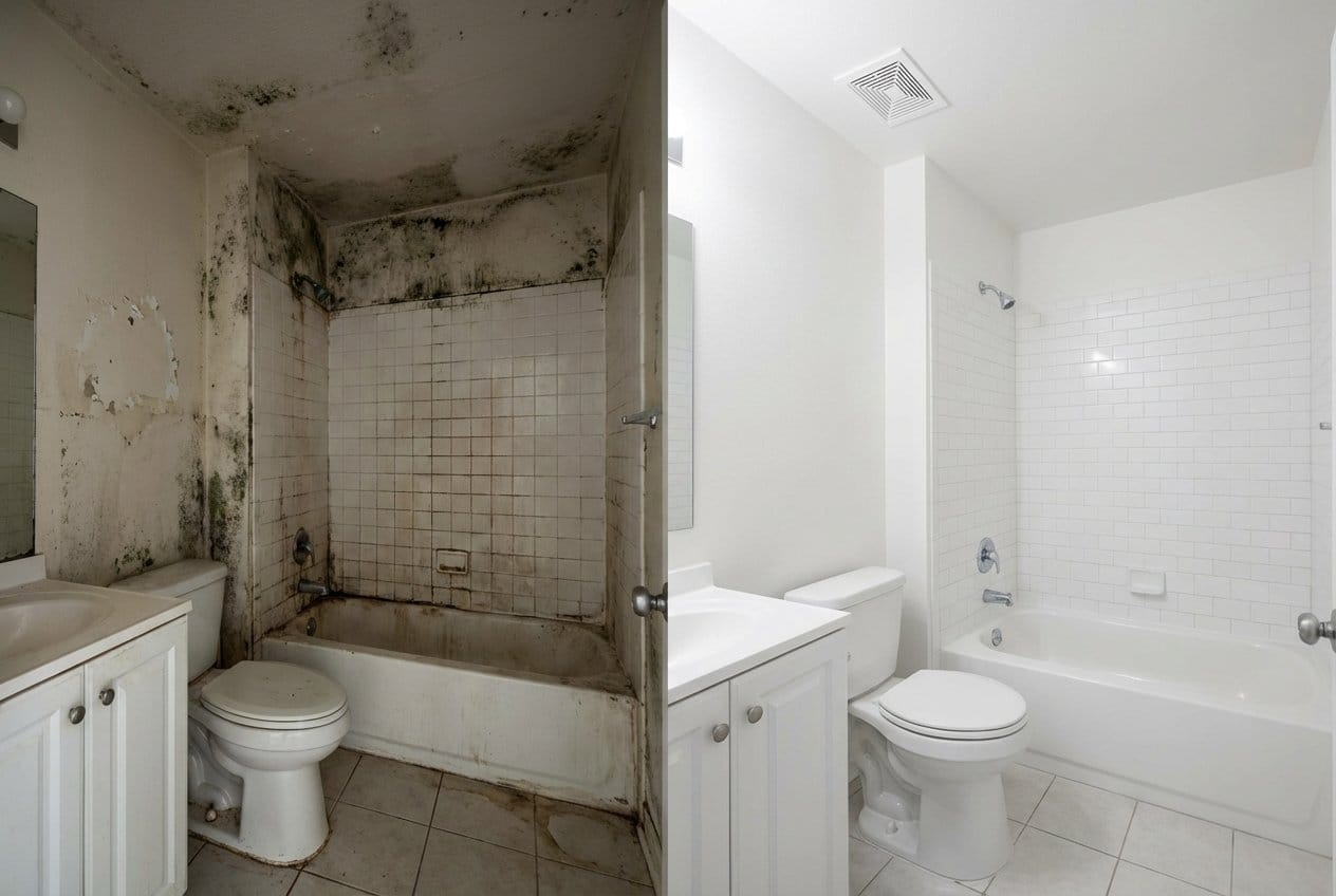 Bergenfield Mold Removal bathroom restoration before and after in Bergenfield
